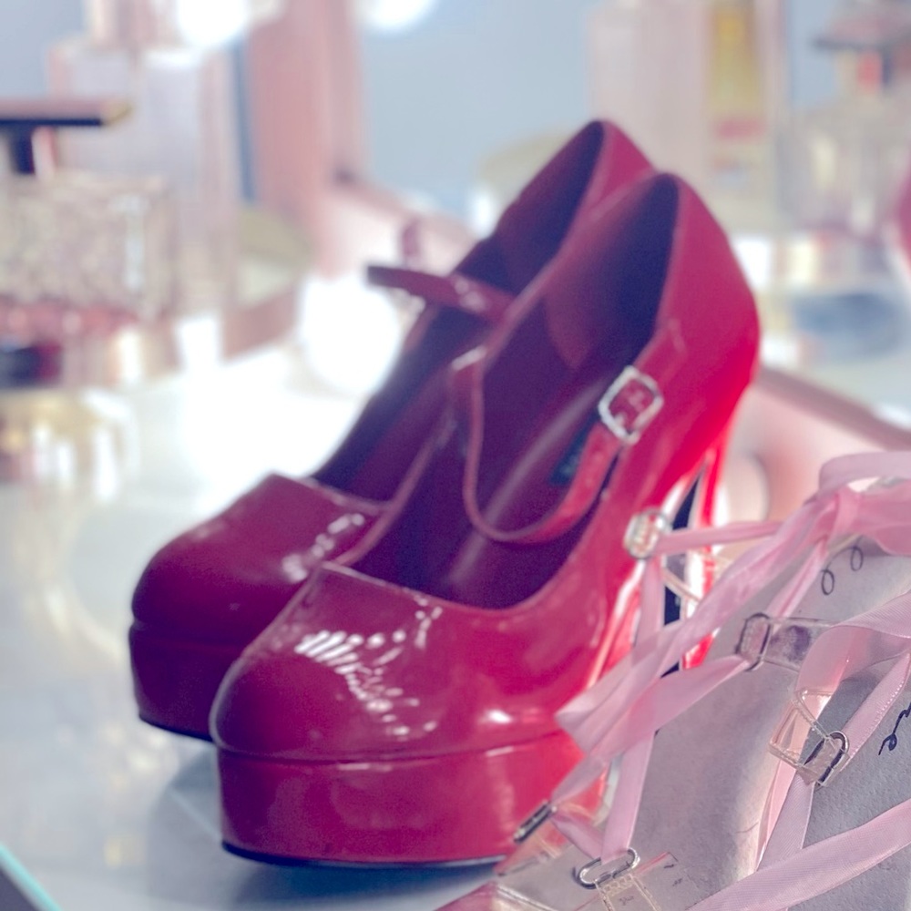 5” Red Pleather Pleaser Platform Maryjane Heels